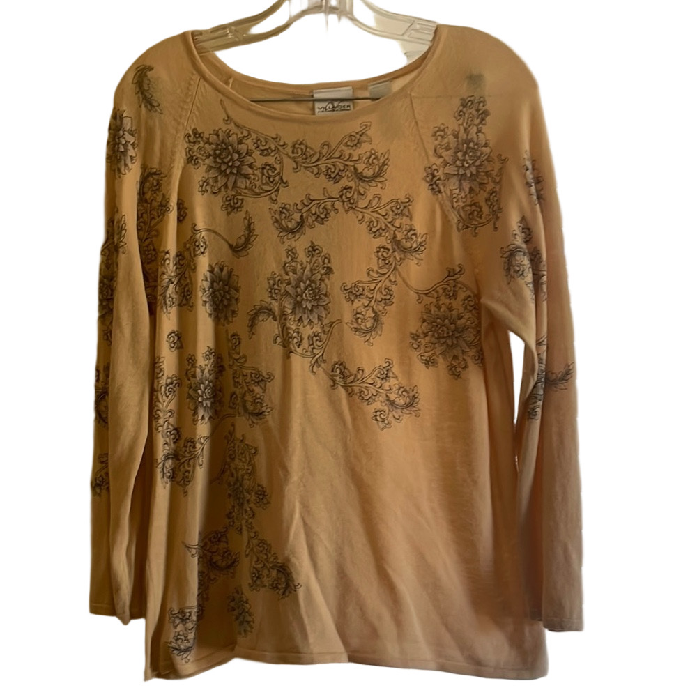 Villager Tan Floral Long Sleeve Top Size L